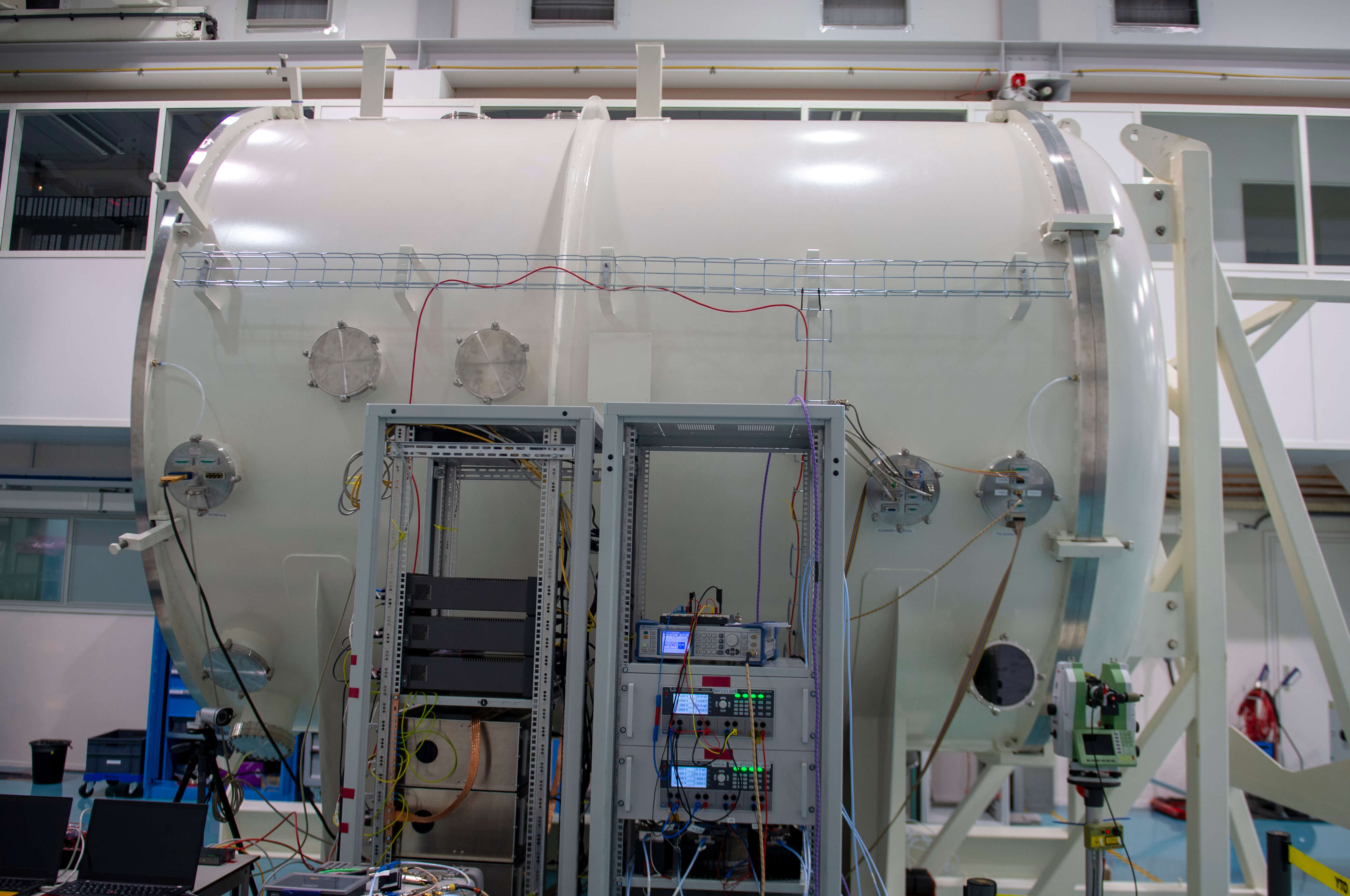 The LORENTZ test chamber is over 5 m long and 3 m in diameter. It sits inside a clean room, in the Test Centre, at ESTEC. Credits: ESA - G.Porter