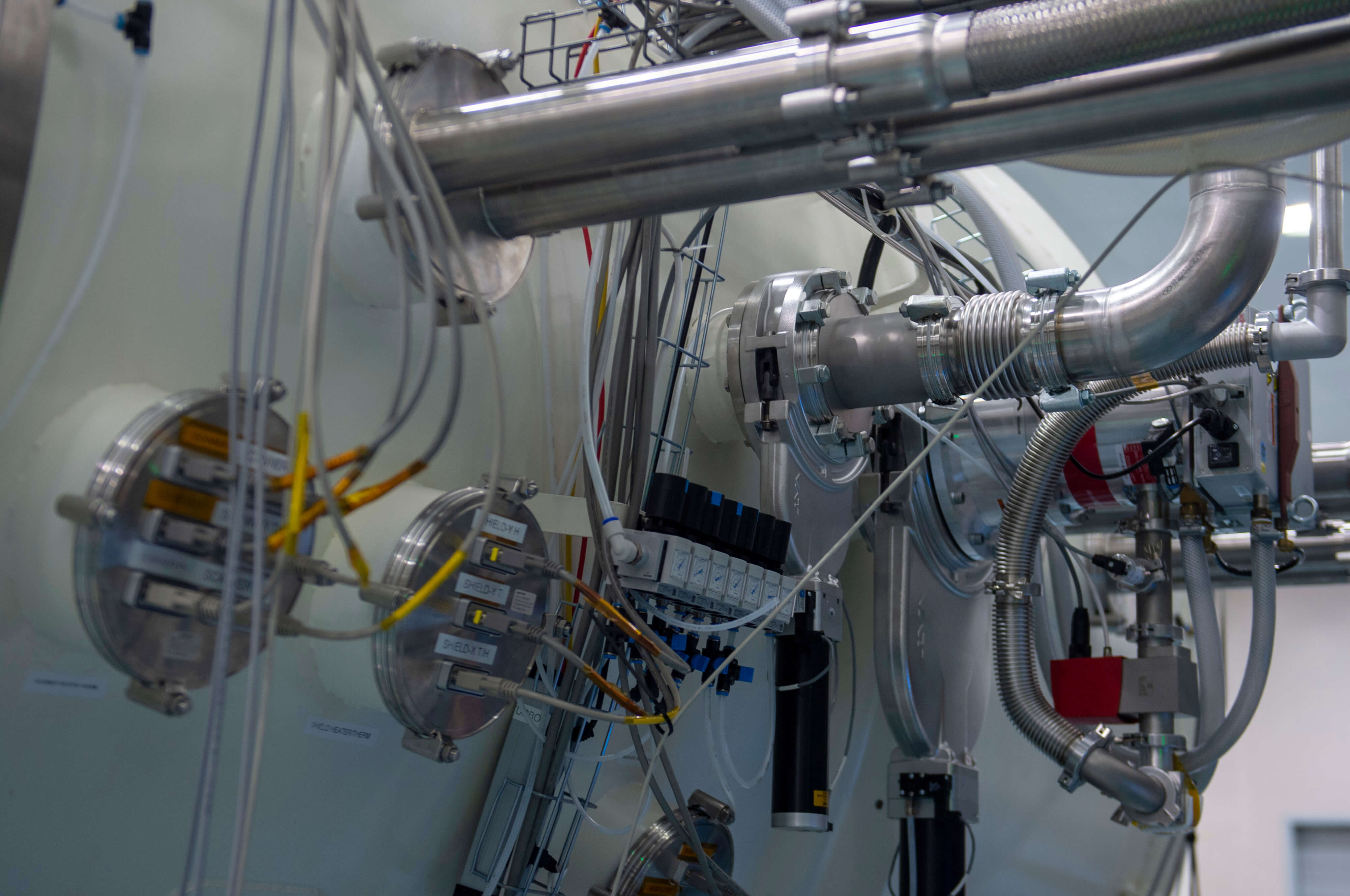 Ports on the side of the LORENTZ test chamber allow cables to pass inside while maintaining a vacuum. Credits: ESA - G.Porter